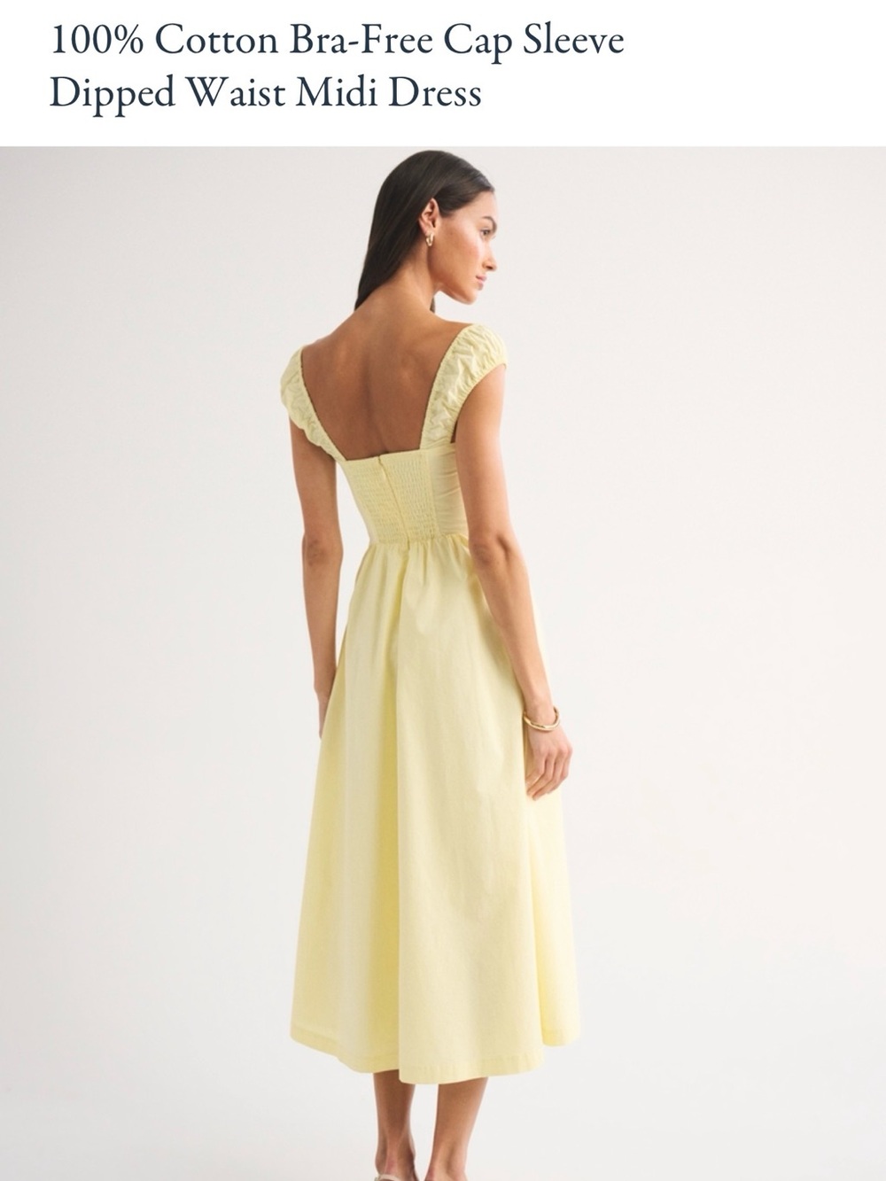 Abercrombie & Fitch Bra-free Yellow Cap Sleeve Dipped-Waist Midi Dress - Picture 3 of 3